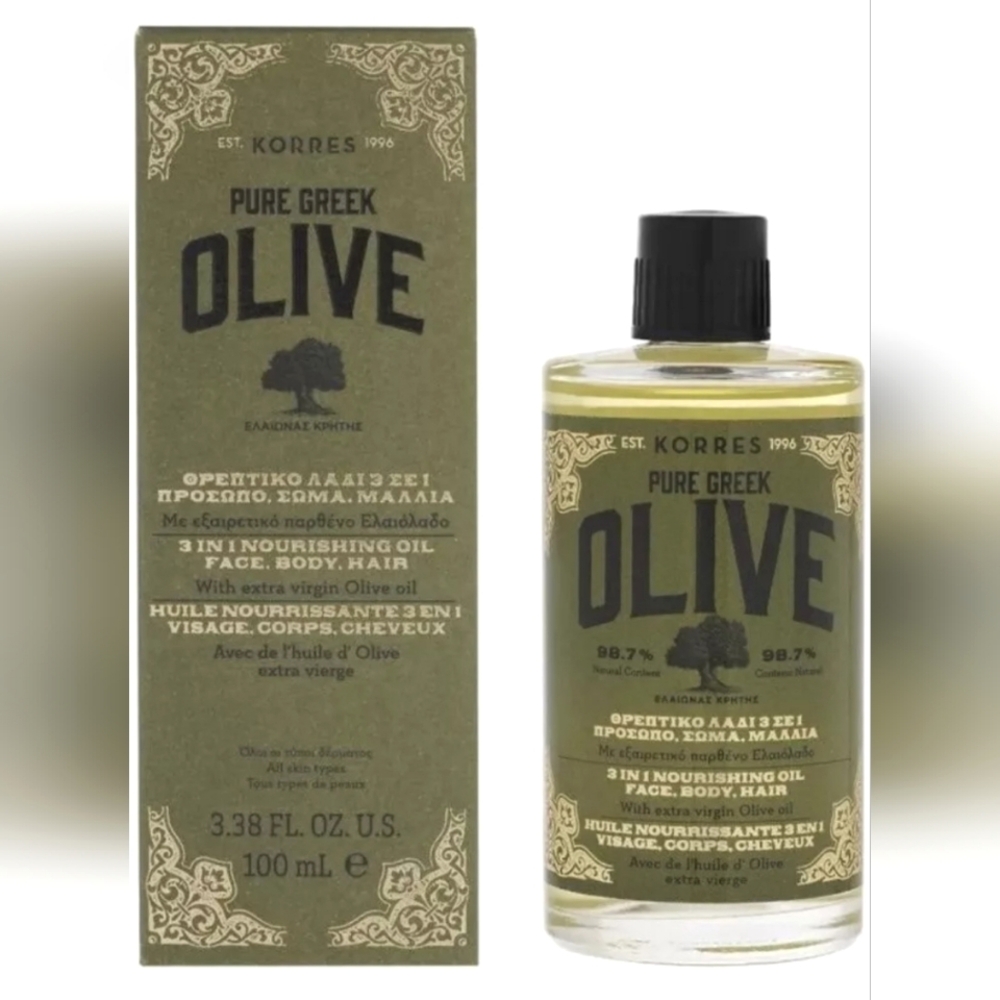 Korres Pure Greek Olive 3 in 1 Nourishing Oil for Face, Body, Hair 3.38 oz.
